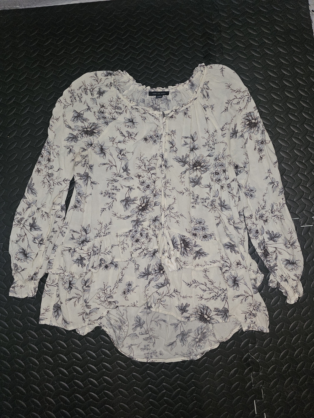 American Eagle Outfitters White Blouse with Black Floral Print